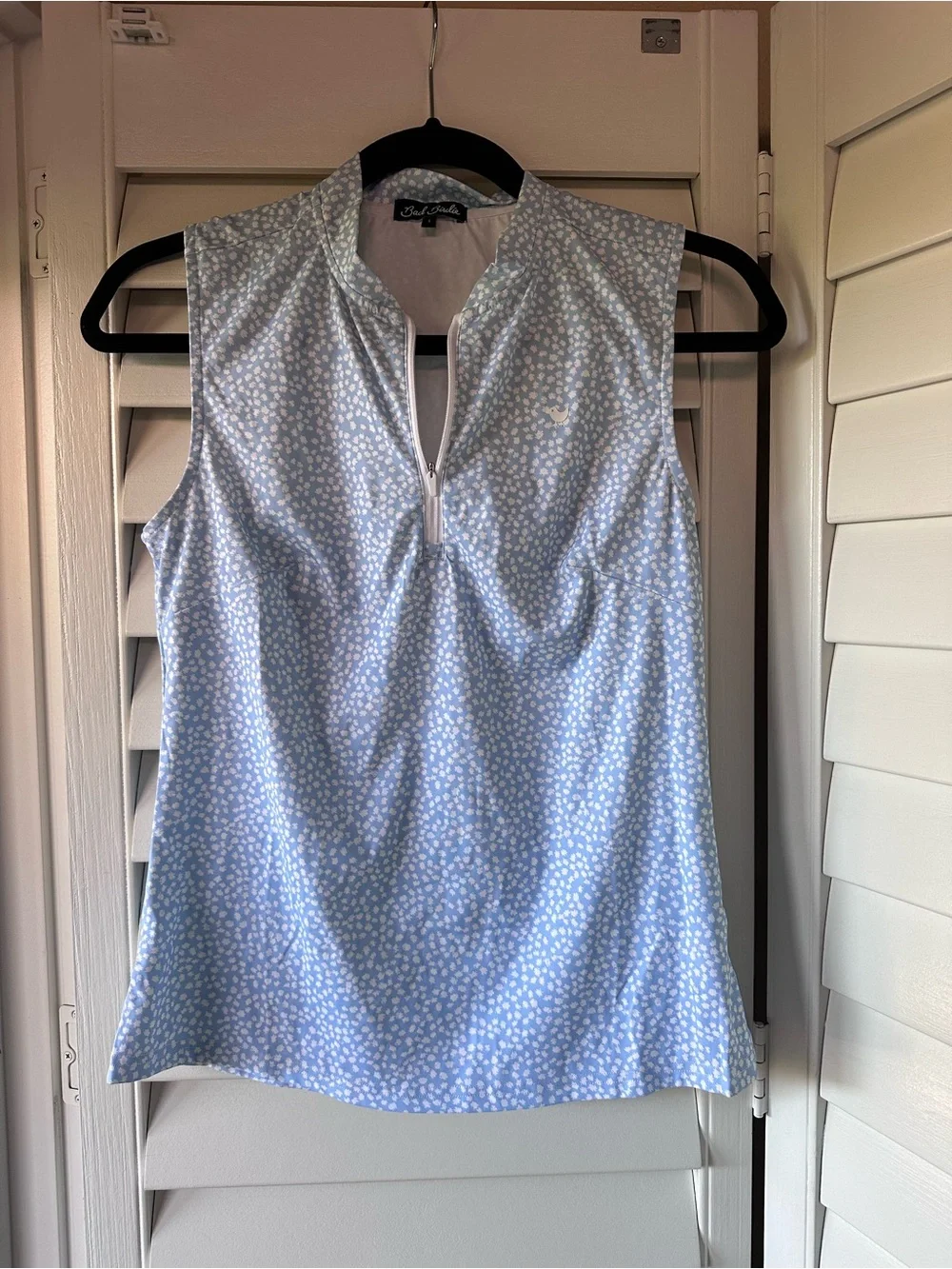 Bad Birdie Light Blue and White Sleeveless Zip Golf Top - Picture 2 of 2